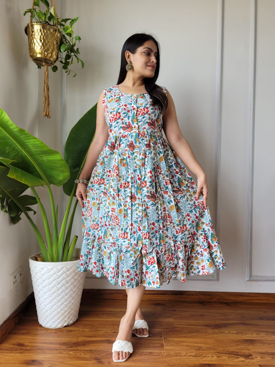 Premium Handblock Print Original Cotton Kurtis Sleeveless One Piece Dress