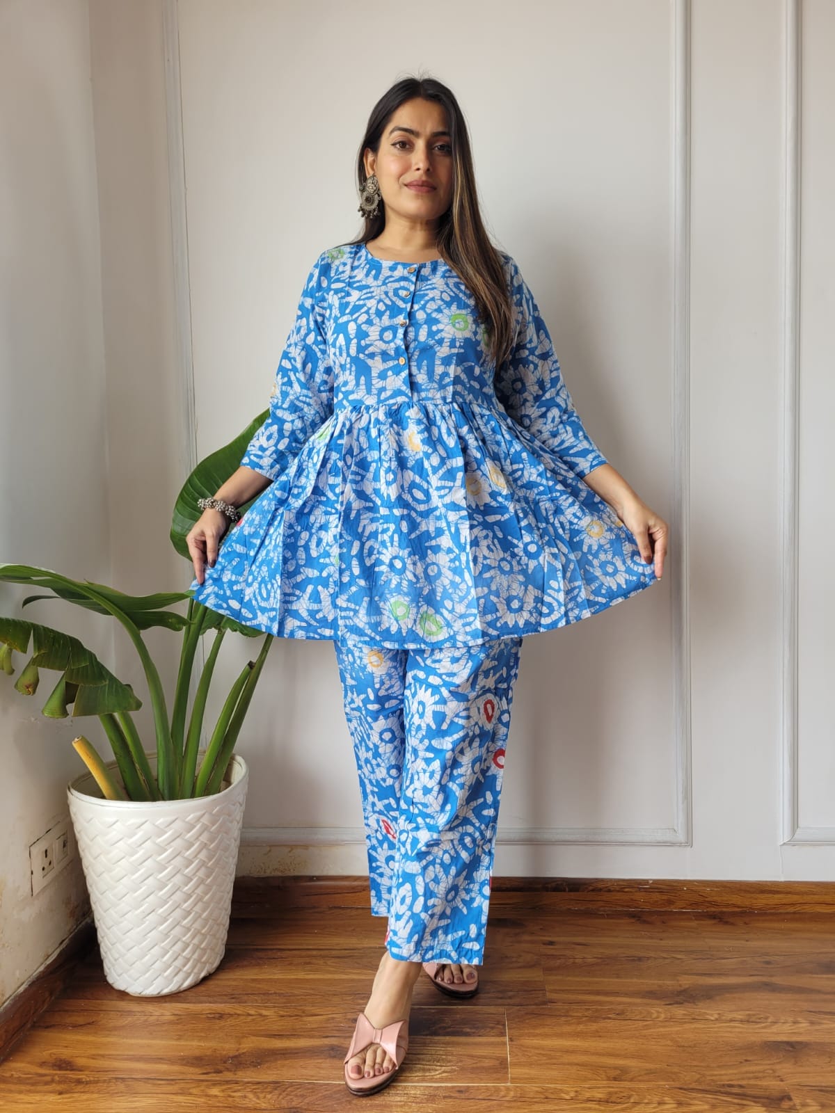 Cotton Handblock Print Women Co-ord Sets Kurti Pant