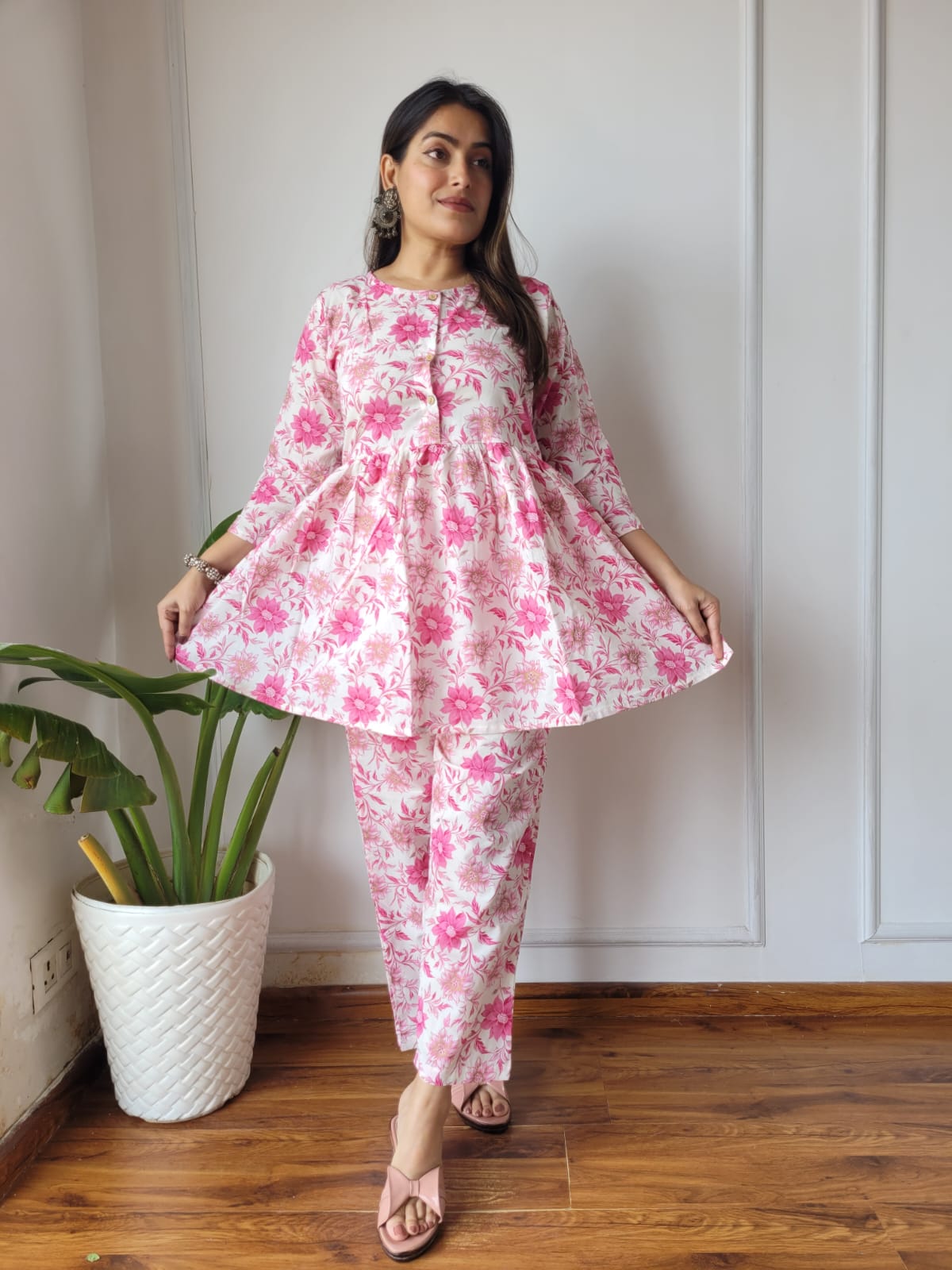 Cotton Handblock Print Women Co-ord Sets Kurti Pant