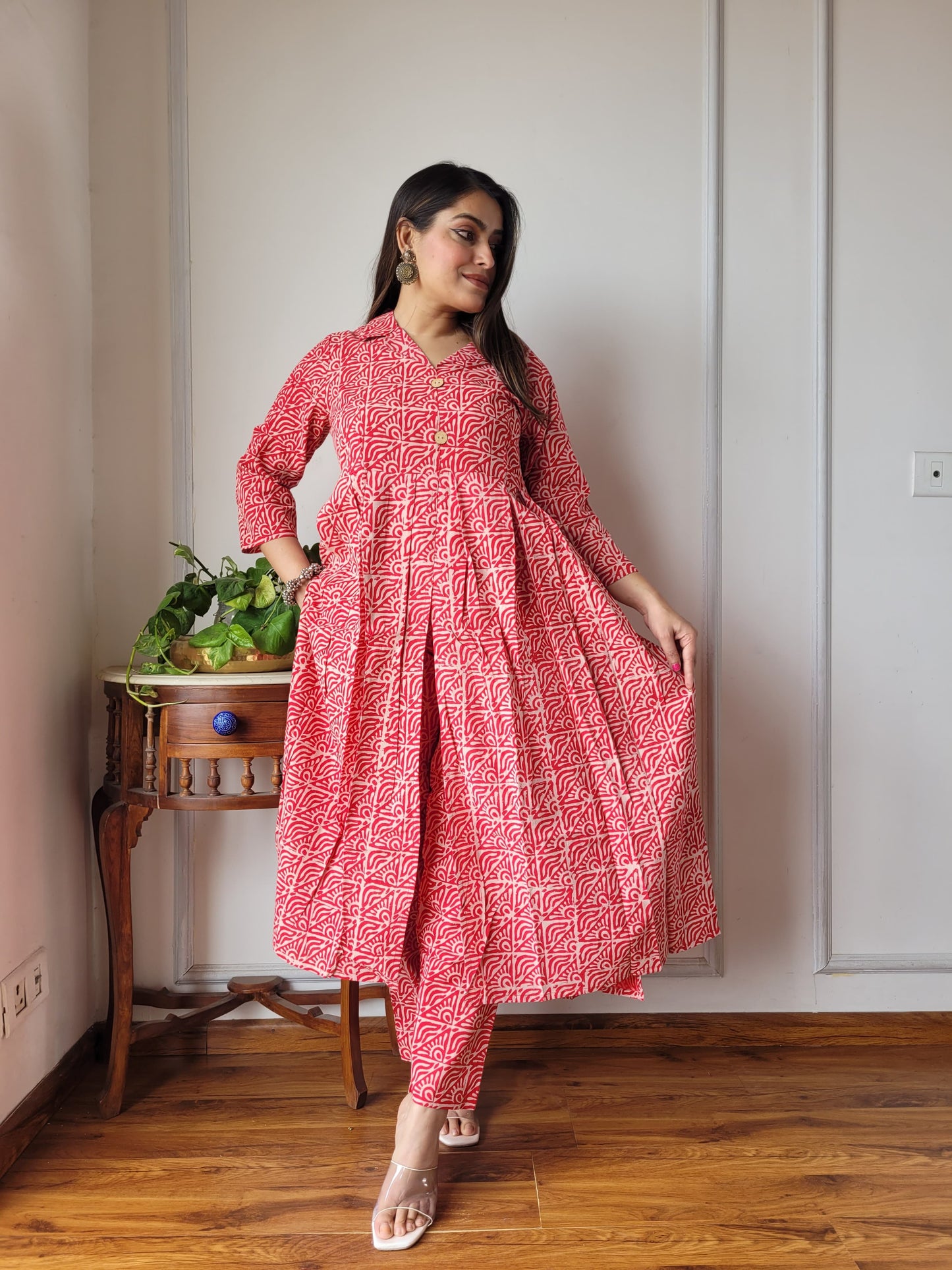 Nyra Cut Handblock Printed Cotton Kurti Pant Set Dress