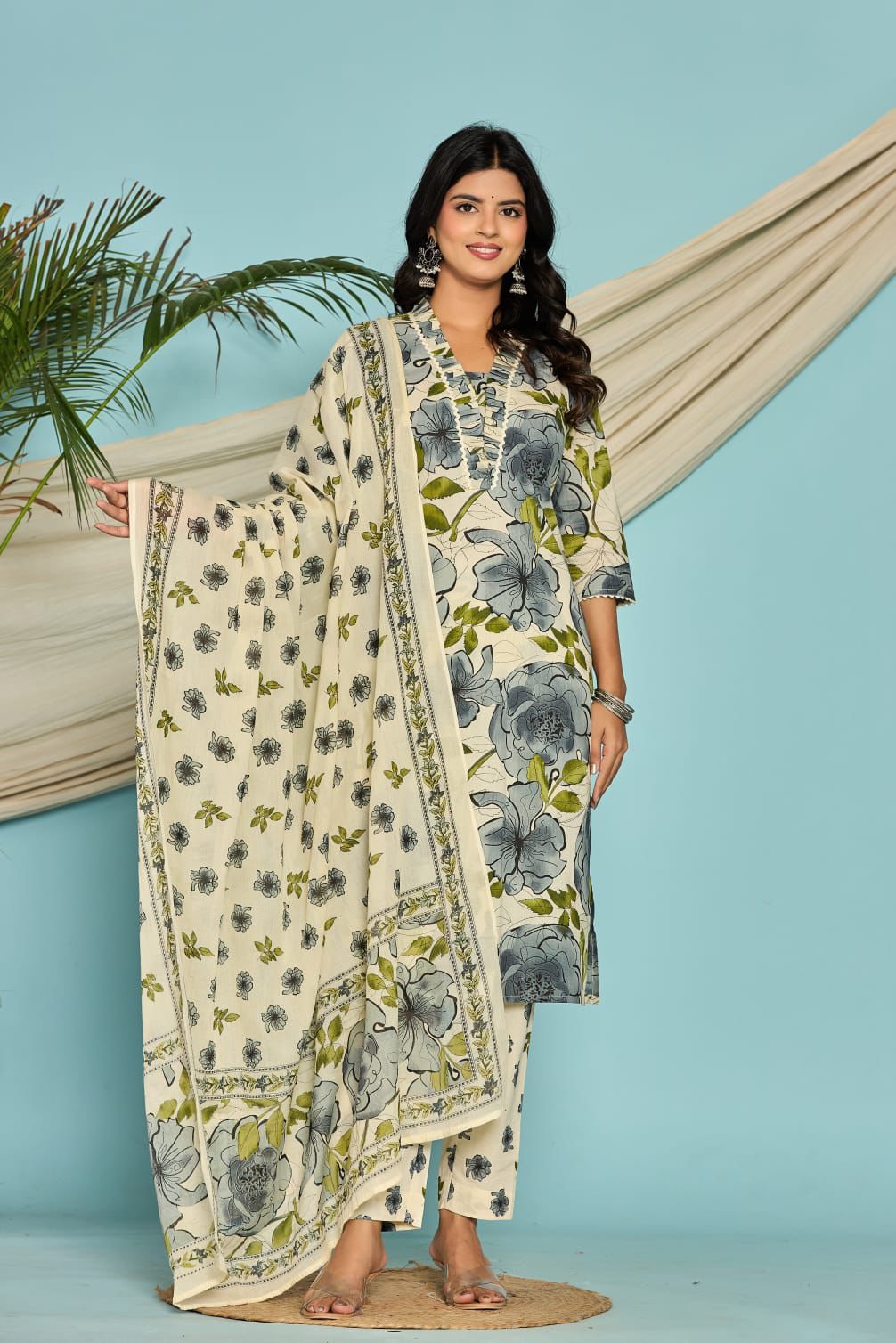 Jaipuri suits cotton kurti pant dupatta sanganeri print dress