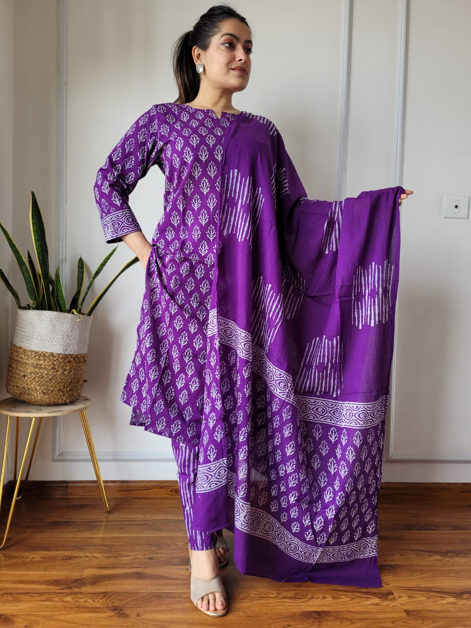 Premium Quality Handblock Print Cotton Suits Kurti Pant Dupatta Set