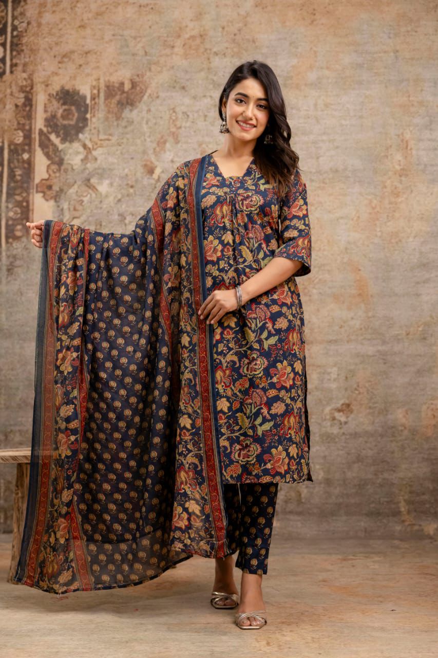 Jaipuri suits cotton kurti pant dupatta sanganeri print dress