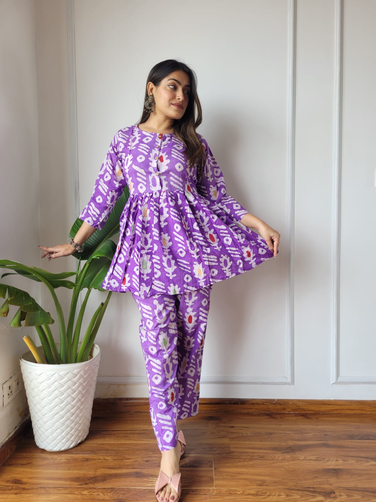 Cotton Handblock Print Women Co-ord Sets Kurti Pant