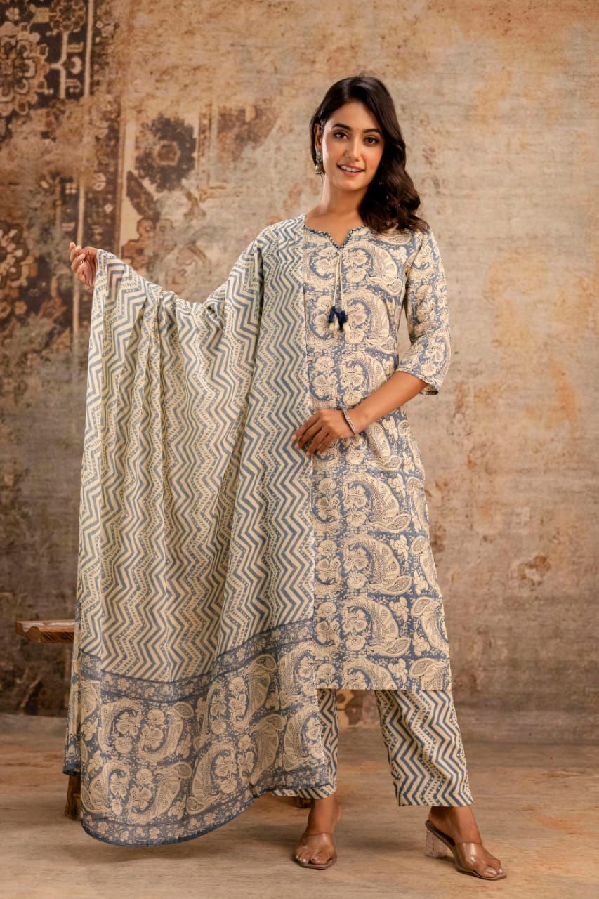 Jaipuri suits cotton kurti pant dupatta sanganeri print dress