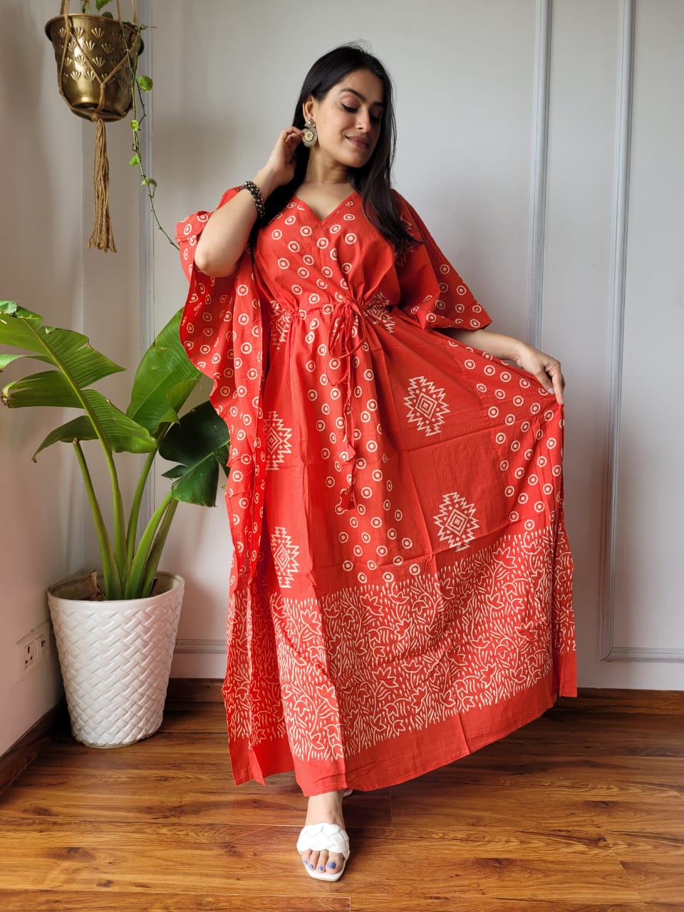 Pure Cotton Handblock Print Kaftan Maxi Night Wear Lounge Wear Night Gown Dress