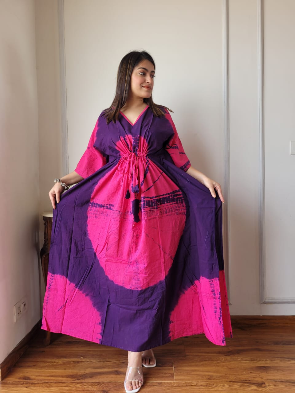 Pure Cotton Handblock Print Kaftan Maxi Night Wear Lounge Wear Night Gown Dress