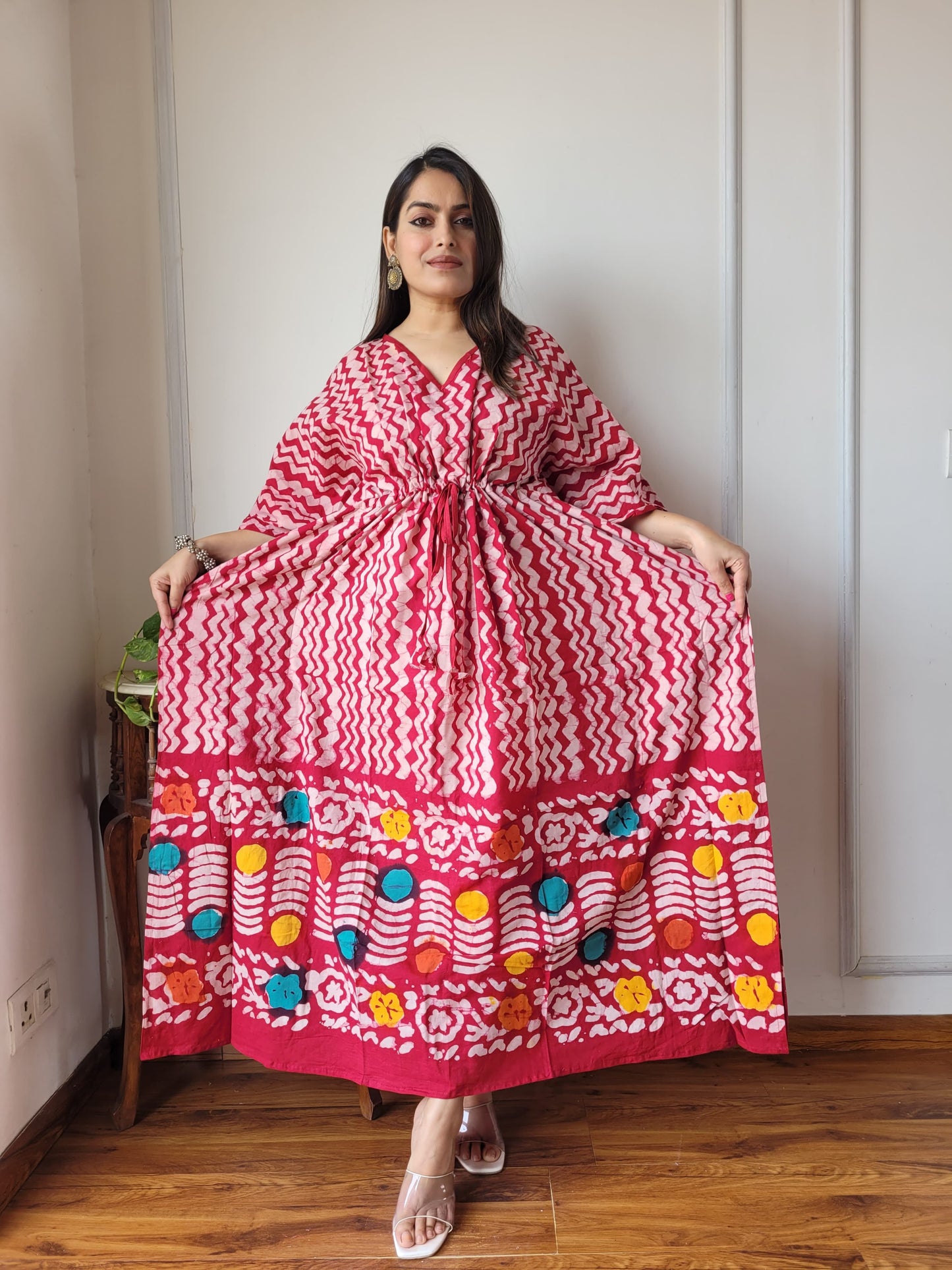 Pure Cotton Handblock Print Kaftan Maxi Night Wear Lounge Wear Night Gown Dress