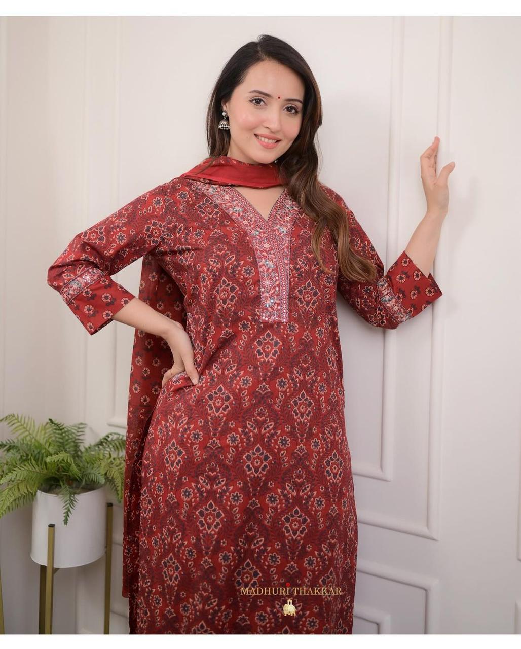 Afghani Suit Kurti Pant Dupatta Cotton