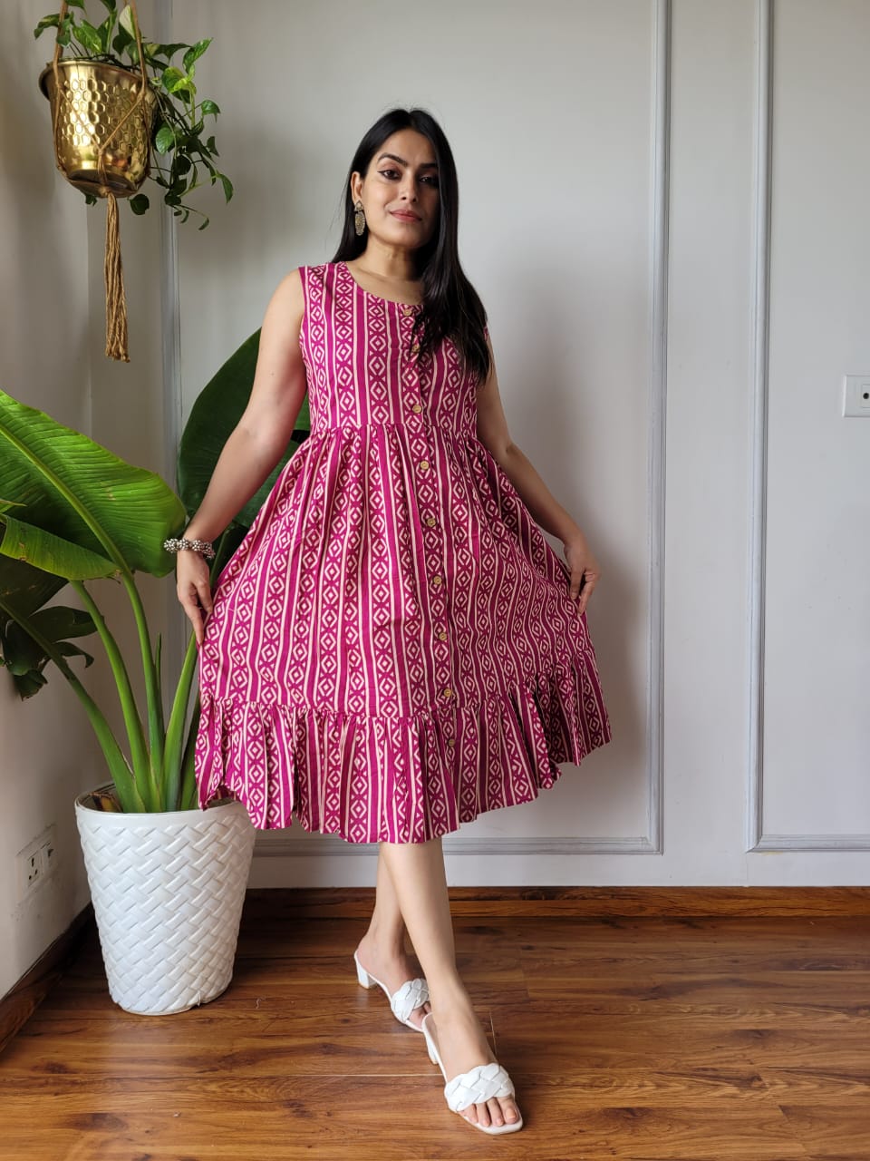 Premium Handblock Print Original Cotton Kurtis Sleeveless One Piece Dress