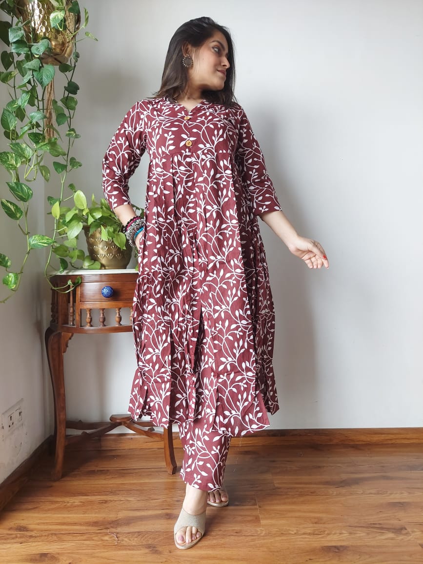Nyra Cut Handblock Printed Cotton Kurti Pant Set Dress