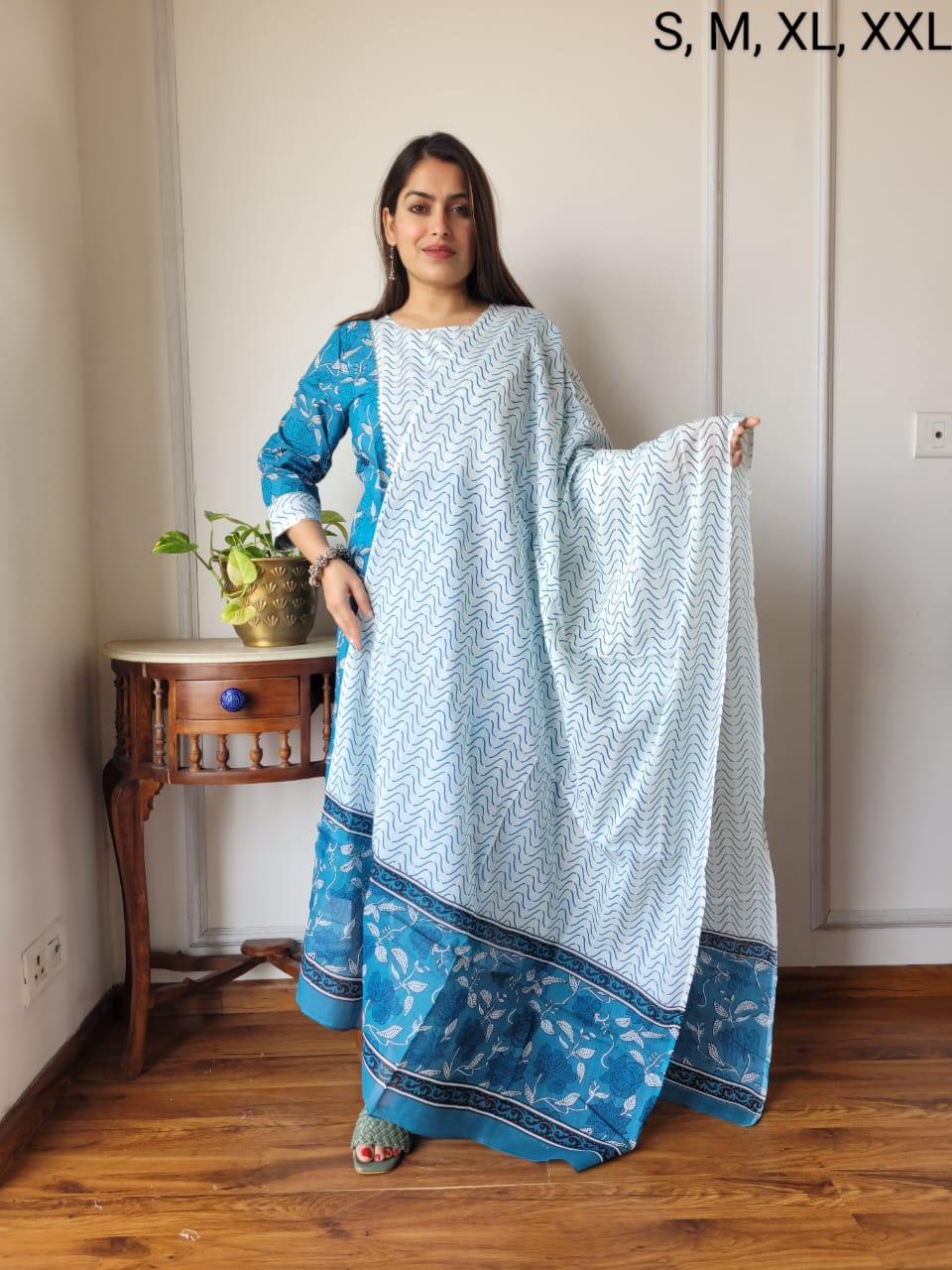 Premium Quality Handblock Print Cotton Suits Kurti Pant Dupatta Set