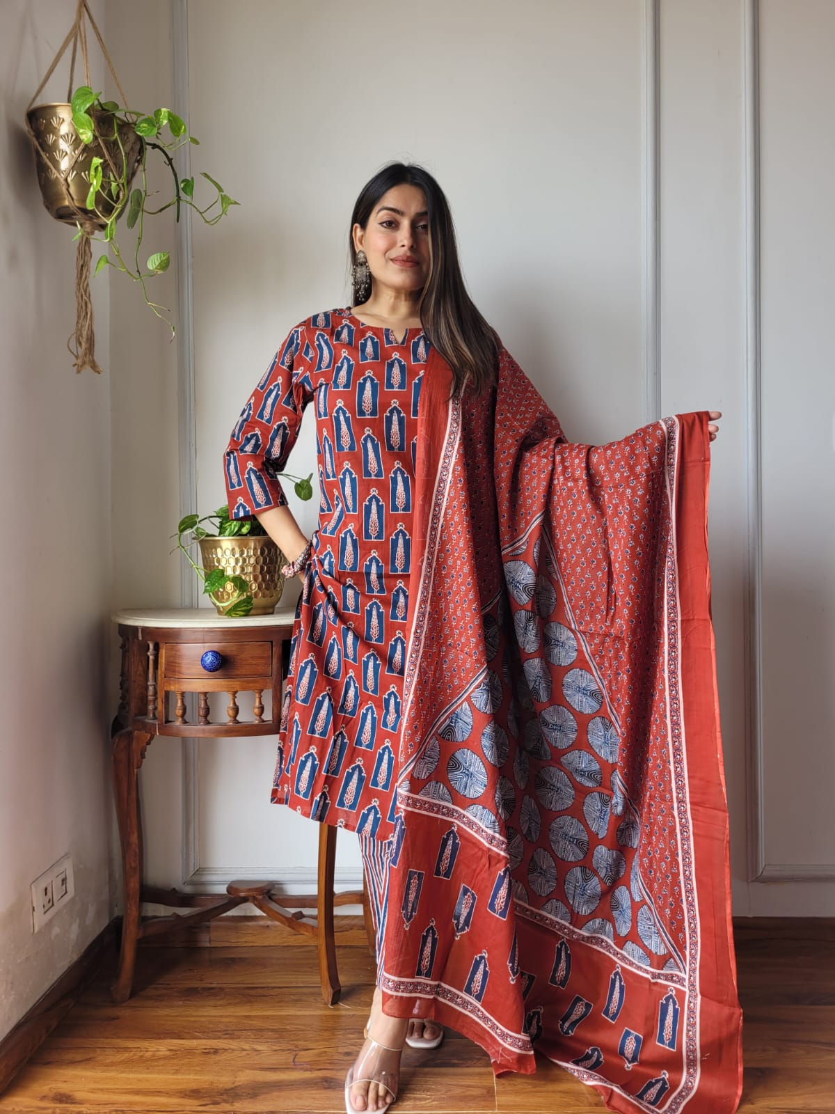 Premium Quality Handblock Print Cotton Suits Kurti Pant Dupatta Set