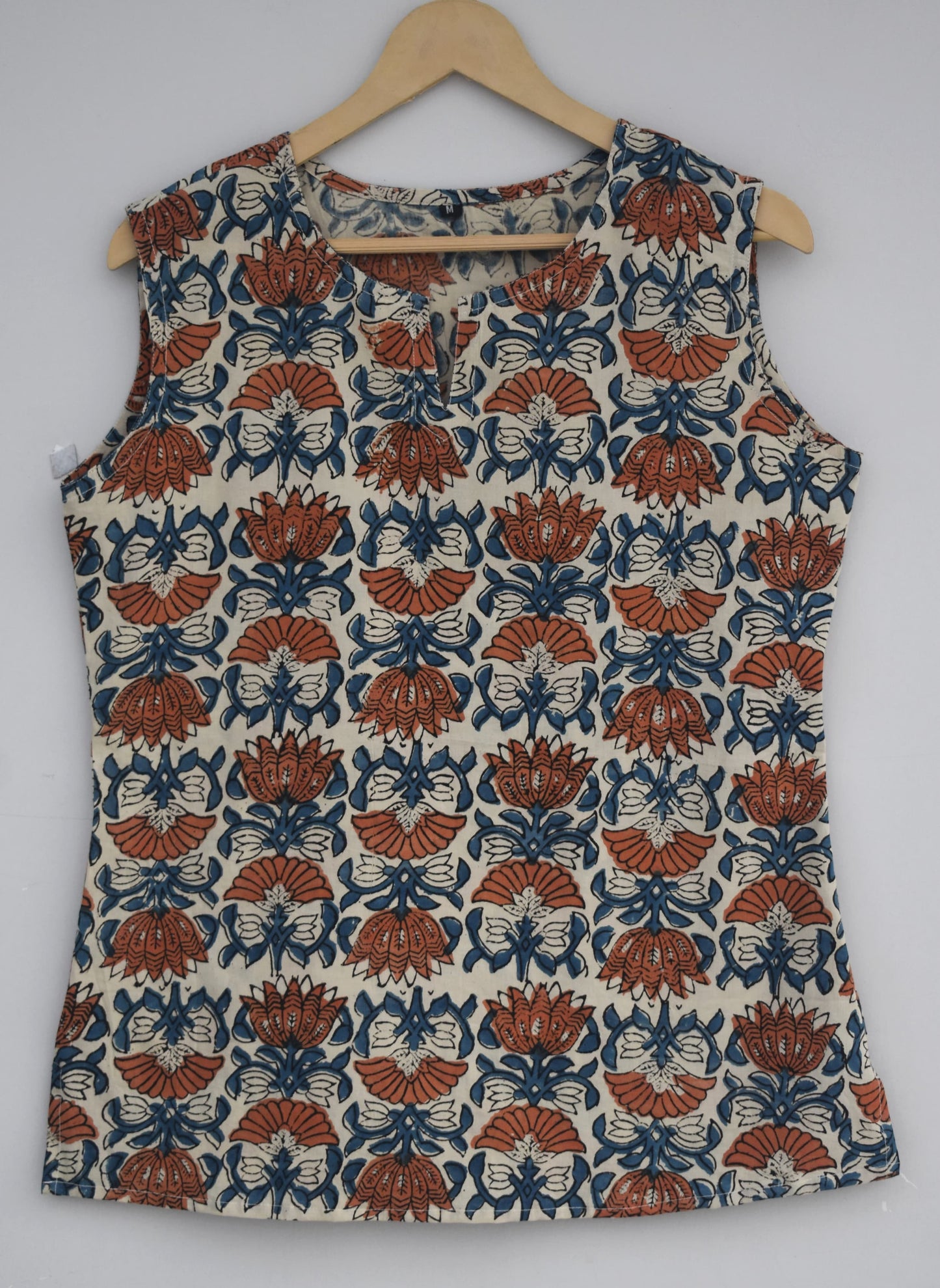 Cotton sleeveless tops kurti handblock print handmade natural colors