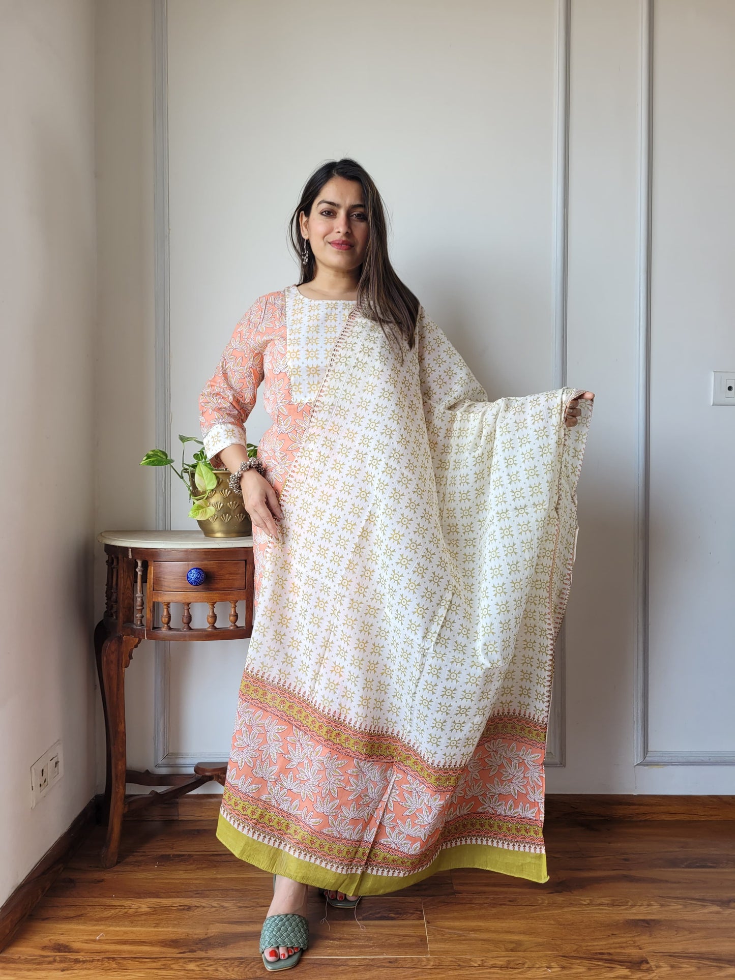 Premium Quality Handblock Print Cotton Suits Kurti Pant Dupatta Set