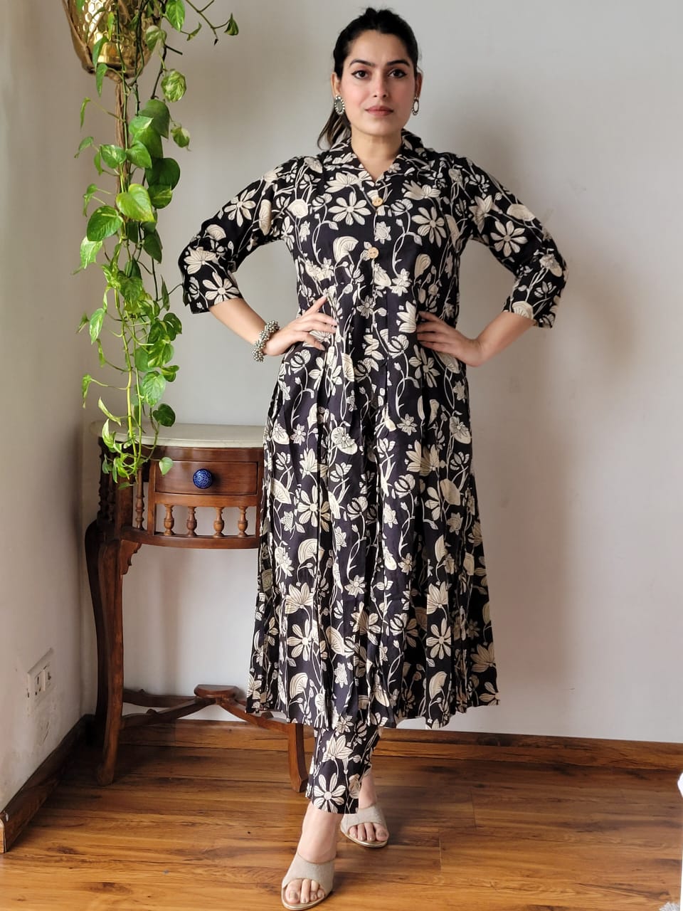 Nyra Cut Handblock Printed Cotton Kurti Pant Set Dress