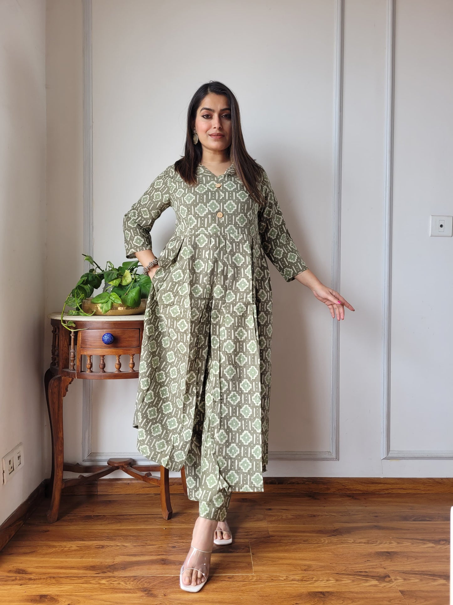 Nyra Cut Handblock Printed Cotton Kurti Pant Set Dress