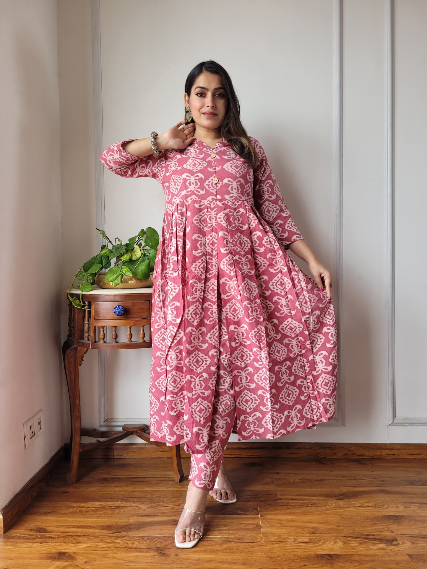 Nyra Cut Handblock Printed Cotton Kurti Pant Set Dress