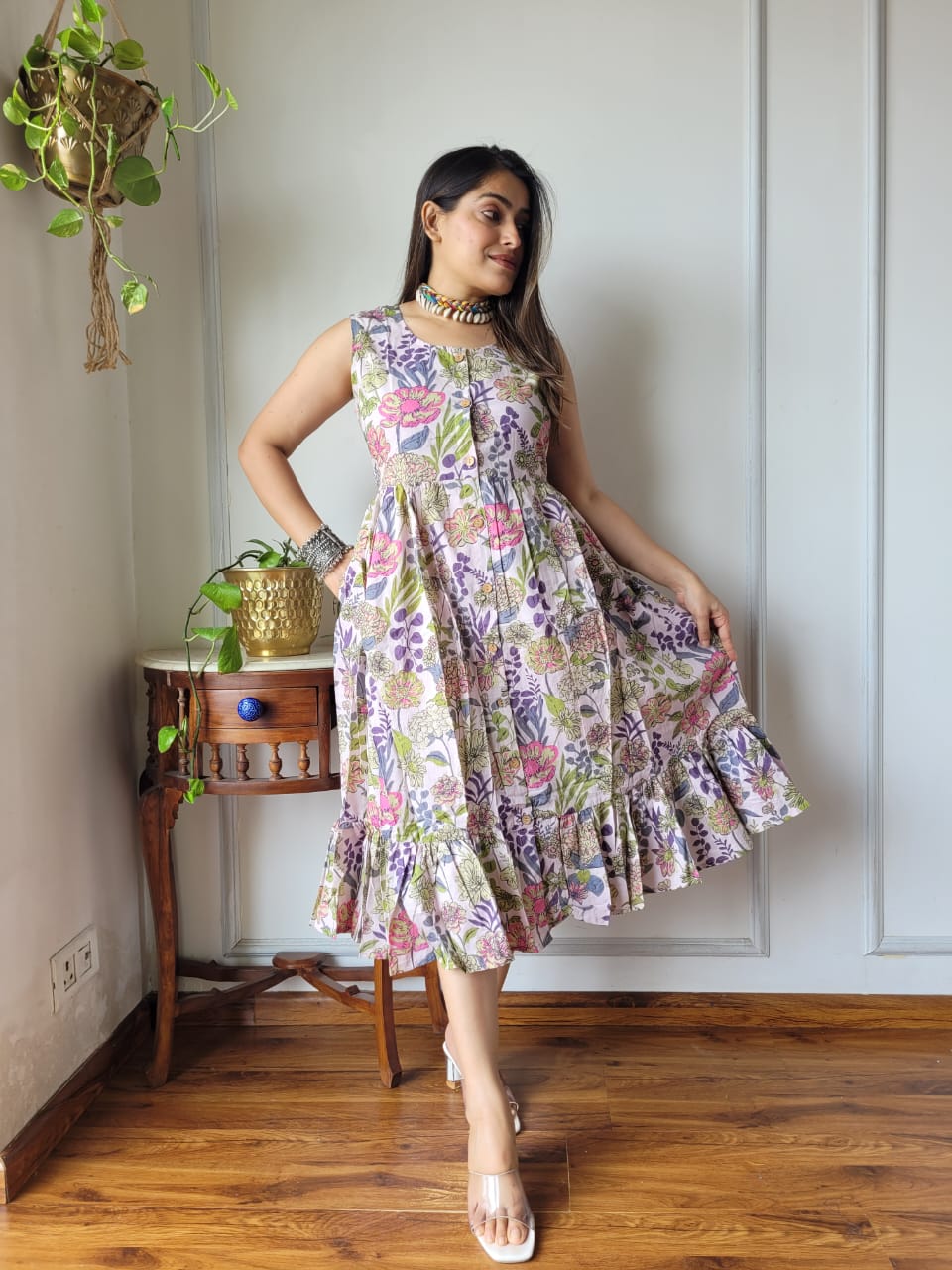 Premium Handblock Print Original Cotton Kurtis Sleeveless One Piece Dress