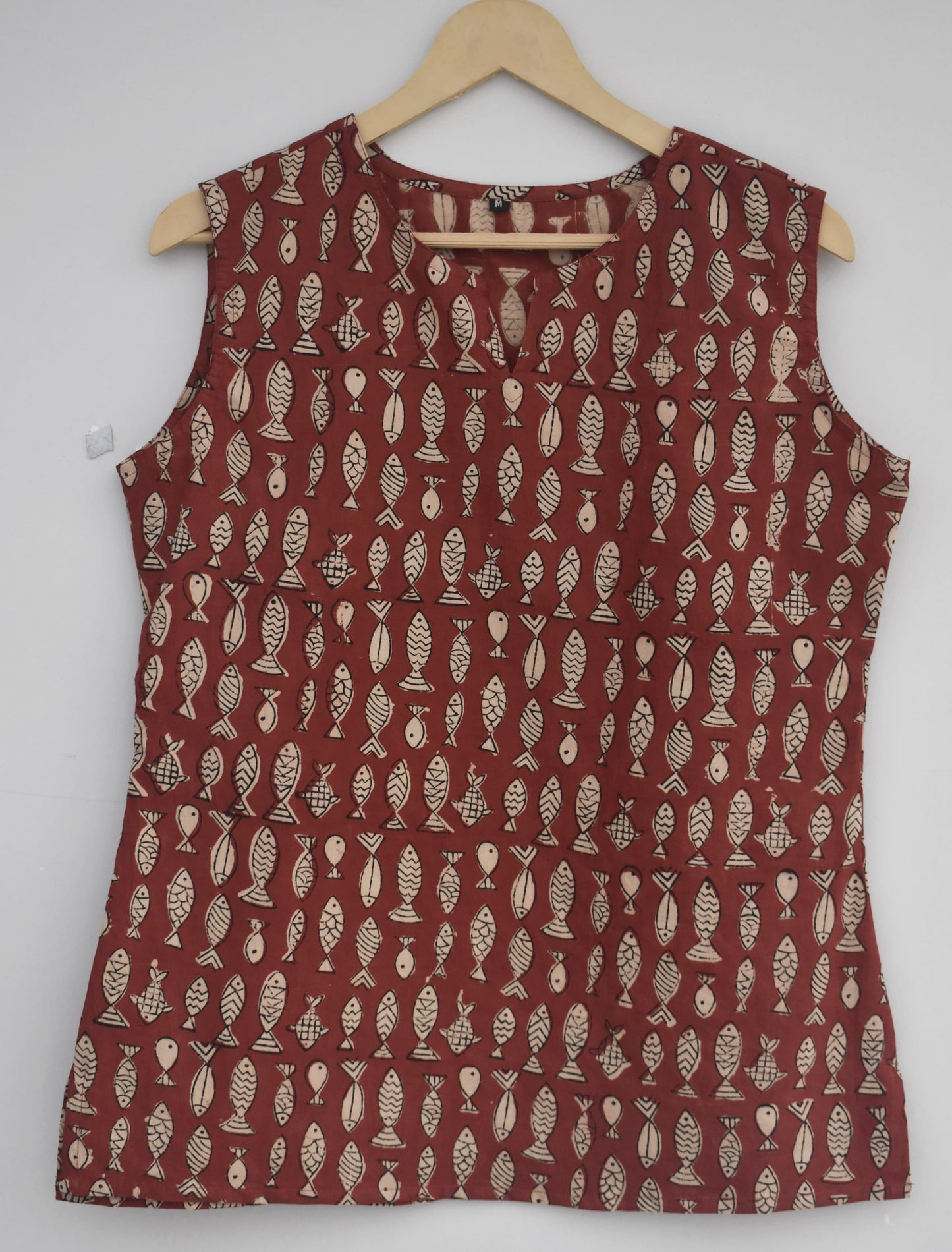 Cotton sleeveless tops kurti handblock print handmade natural colors