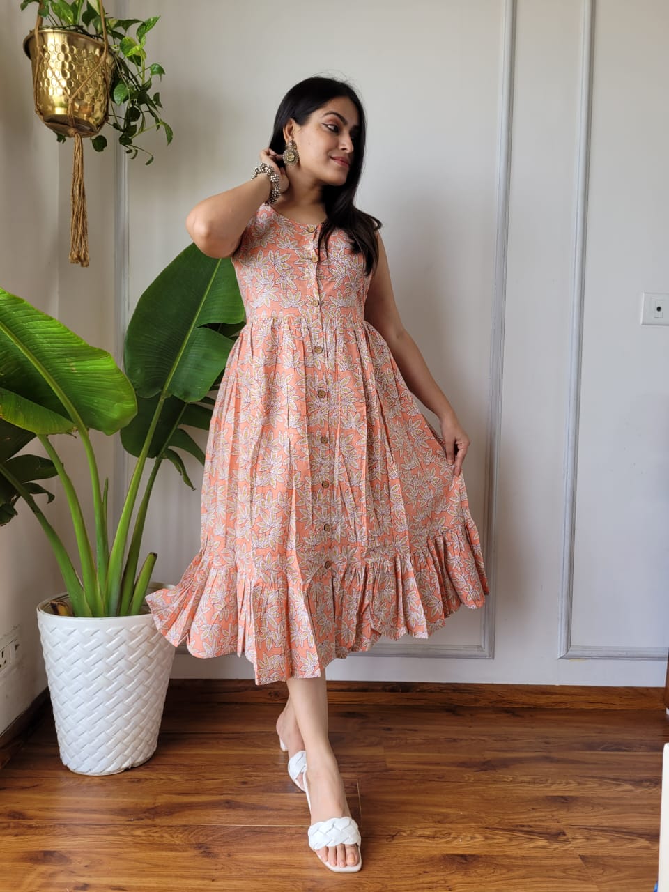 Premium Handblock Print Original Cotton Kurtis Sleeveless One Piece Dress