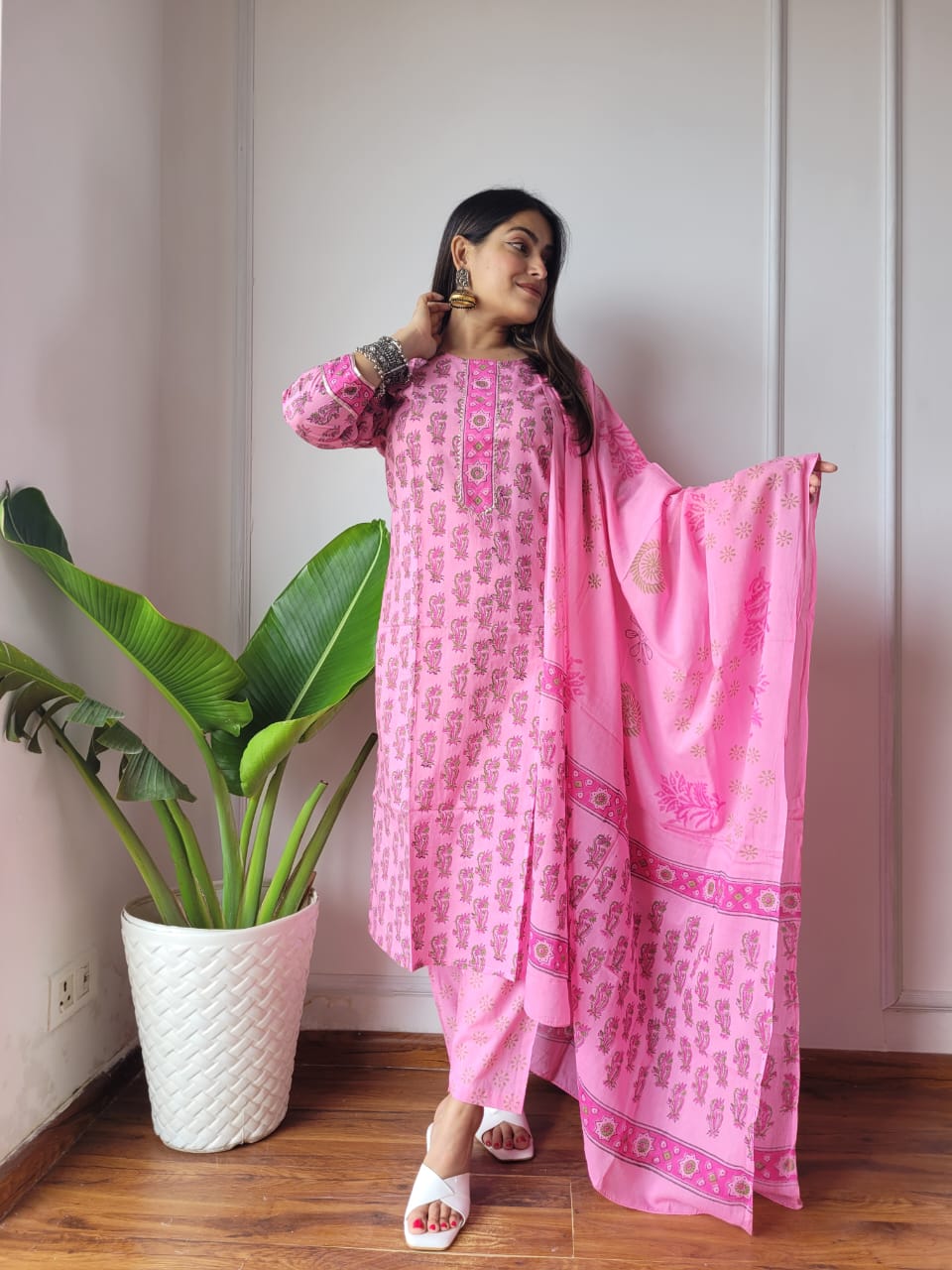 Premium Quality Handblock Print Cotton Suits Kurti Pant Dupatta Set