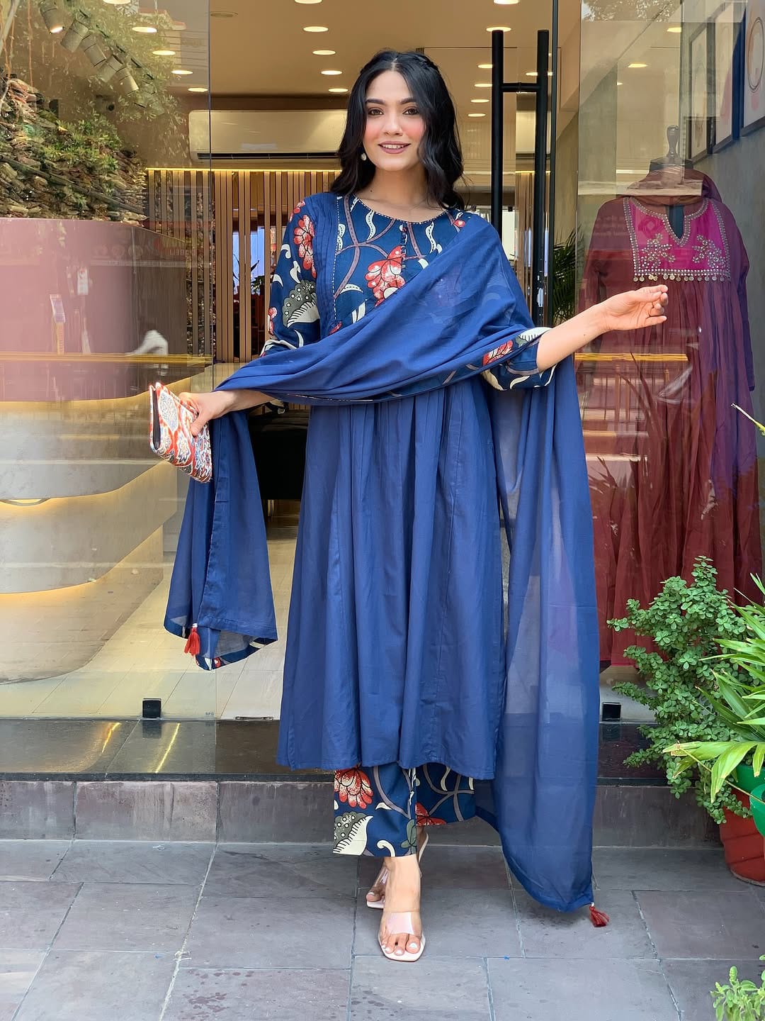 Heavy Kurti Pant Dupatta suit set which is beautiful decorated with intricate hand embroidery