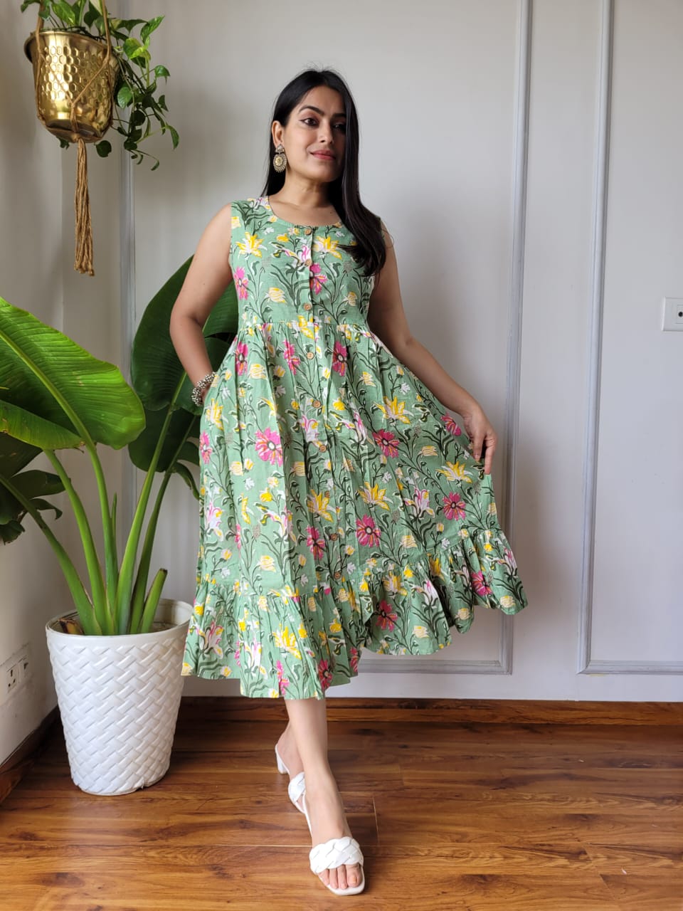 Premium Handblock Print Original Cotton Kurtis Sleeveless One Piece Dress