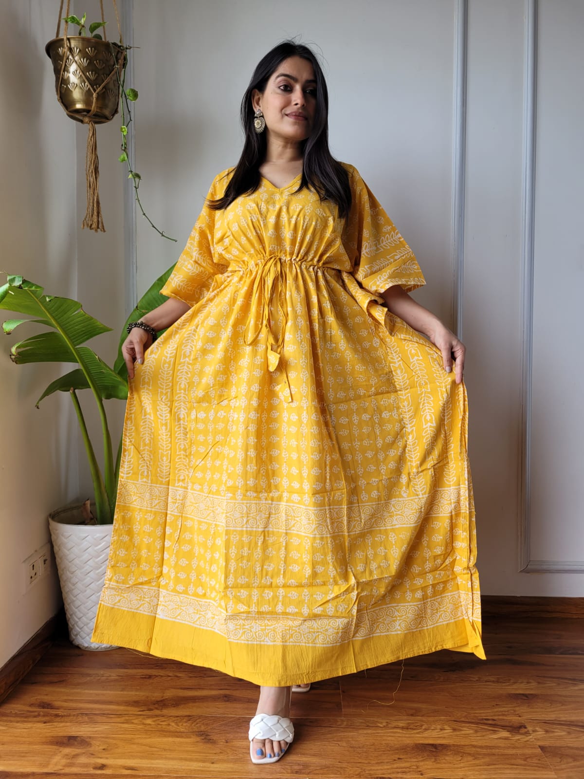 Pure Cotton Handblock Print Kaftan Maxi Night Wear Lounge Wear Night Gown Dress