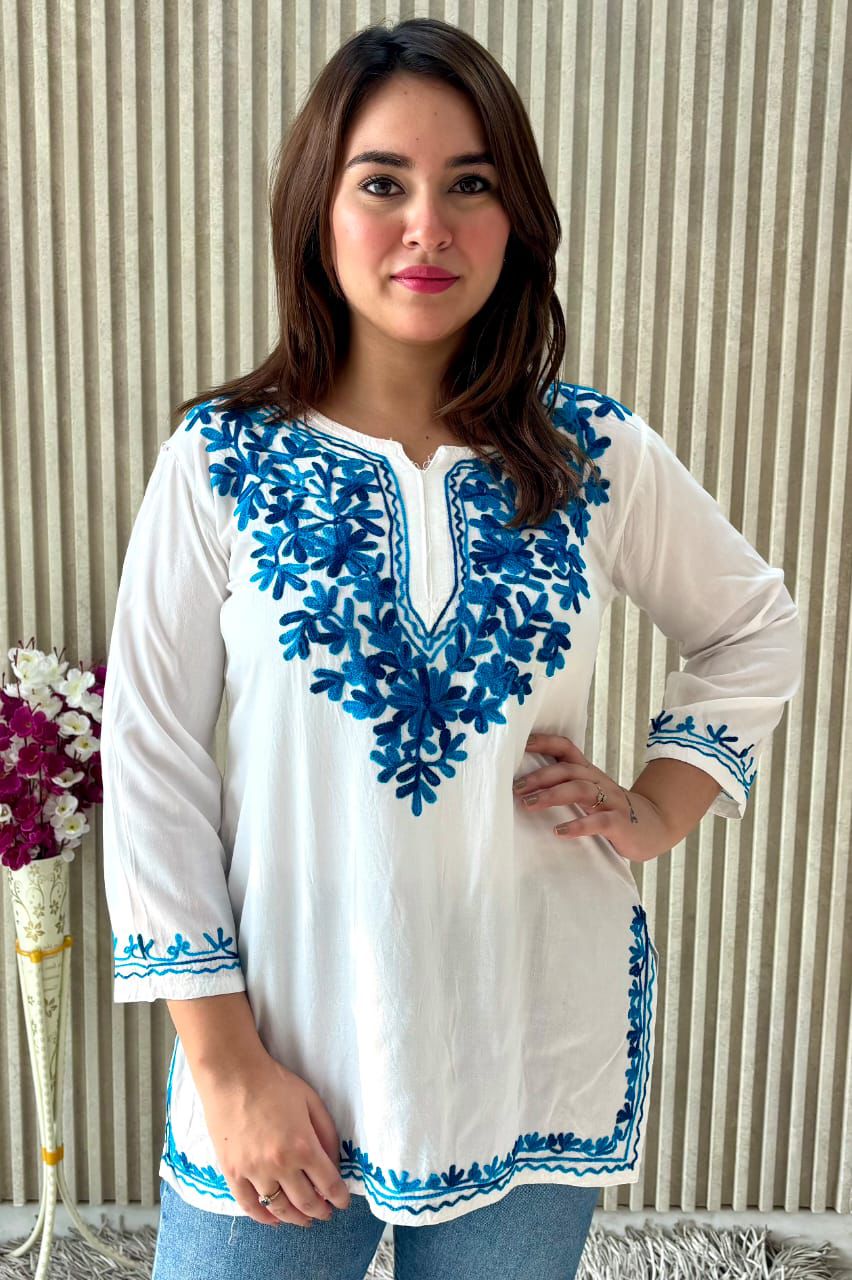 PREMIUM AARI EMBROIDERED FANCY RAYON KURTI WITH MODISH DESIGN AND COMFY FABRIC TO WEAR