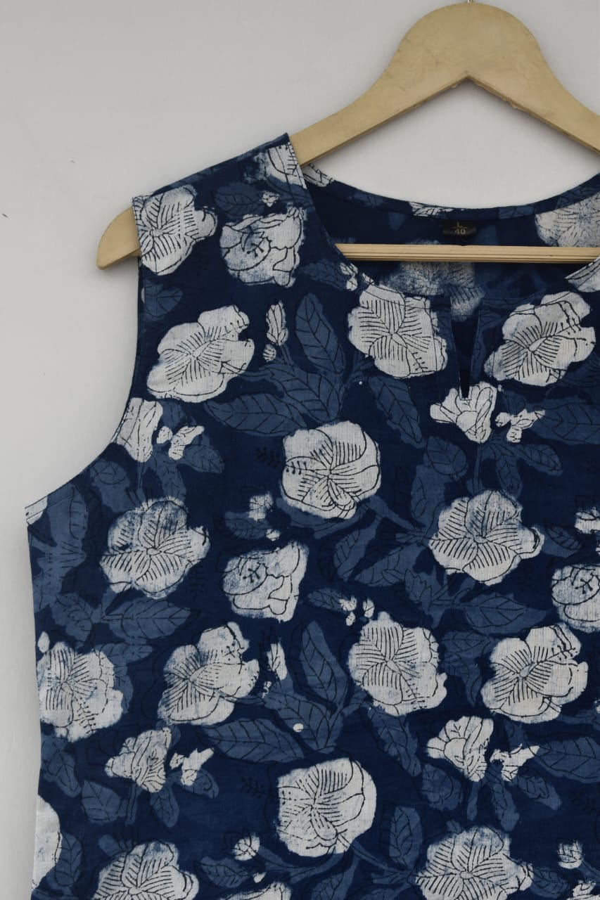 Cotton sleeveless tops kurti handblock print handmade natural colors