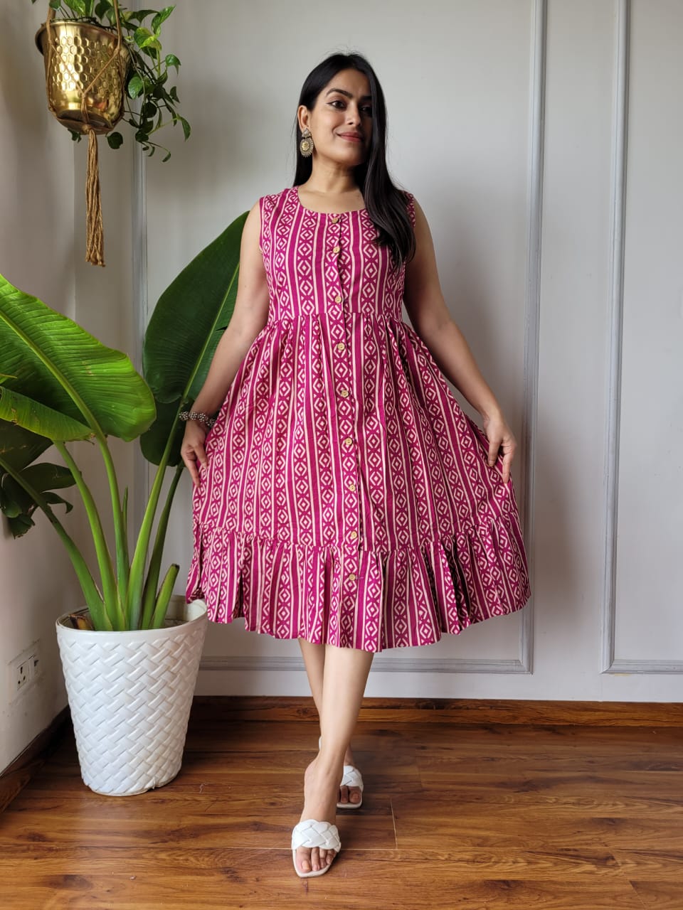 Premium Handblock Print Original Cotton Kurtis Sleeveless One Piece Dress