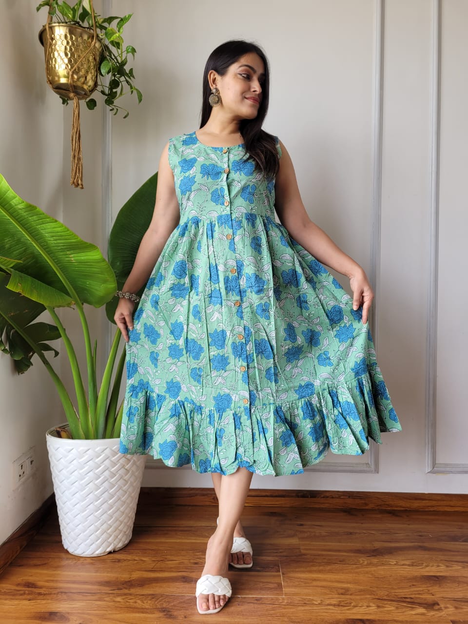 Premium Handblock Print Original Cotton Kurtis Sleeveless One Piece Dress