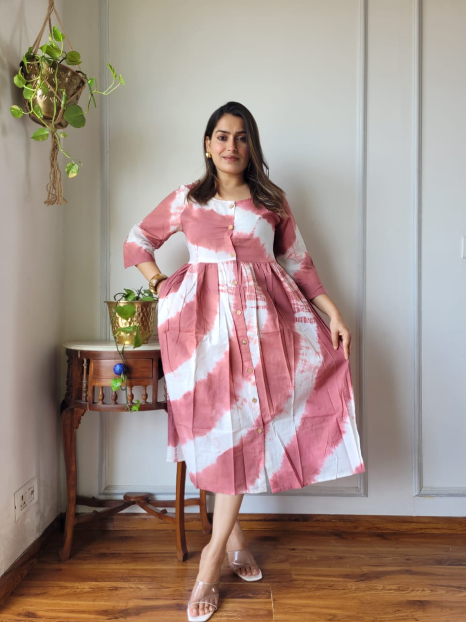 Handblock Print Cotton Kurti One Piece Dress With Sleeves