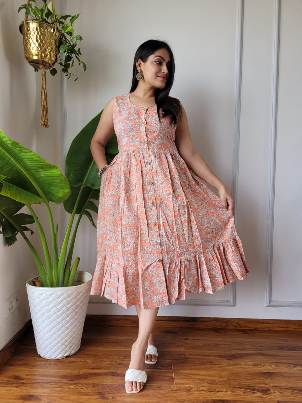 Premium Handblock Print Original Cotton Kurtis Sleeveless One Piece Dress