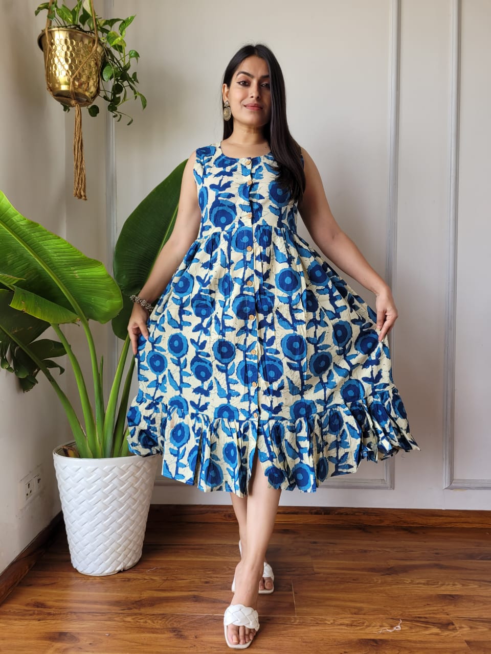 Premium Handblock Print Original Cotton Kurtis Sleeveless One Piece Dress