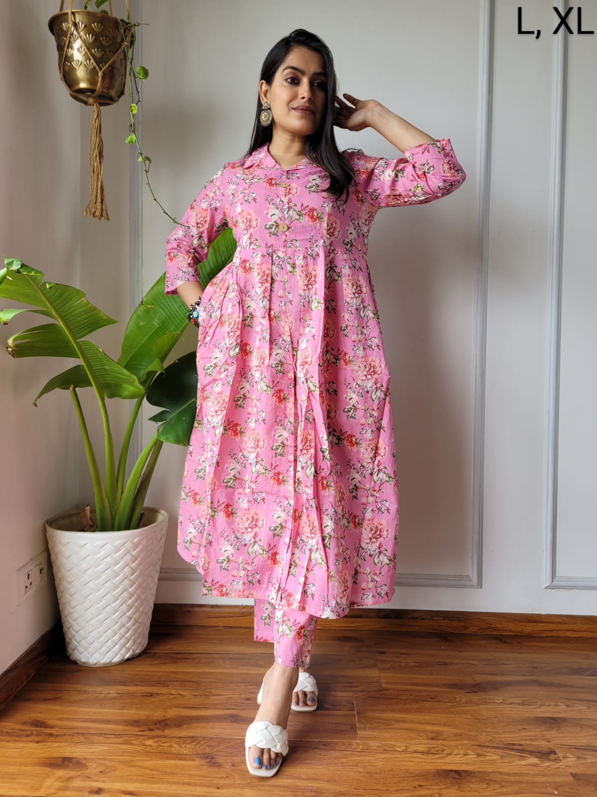 Nyra Cut Handblock Printed Cotton Kurti Pant Set Dress