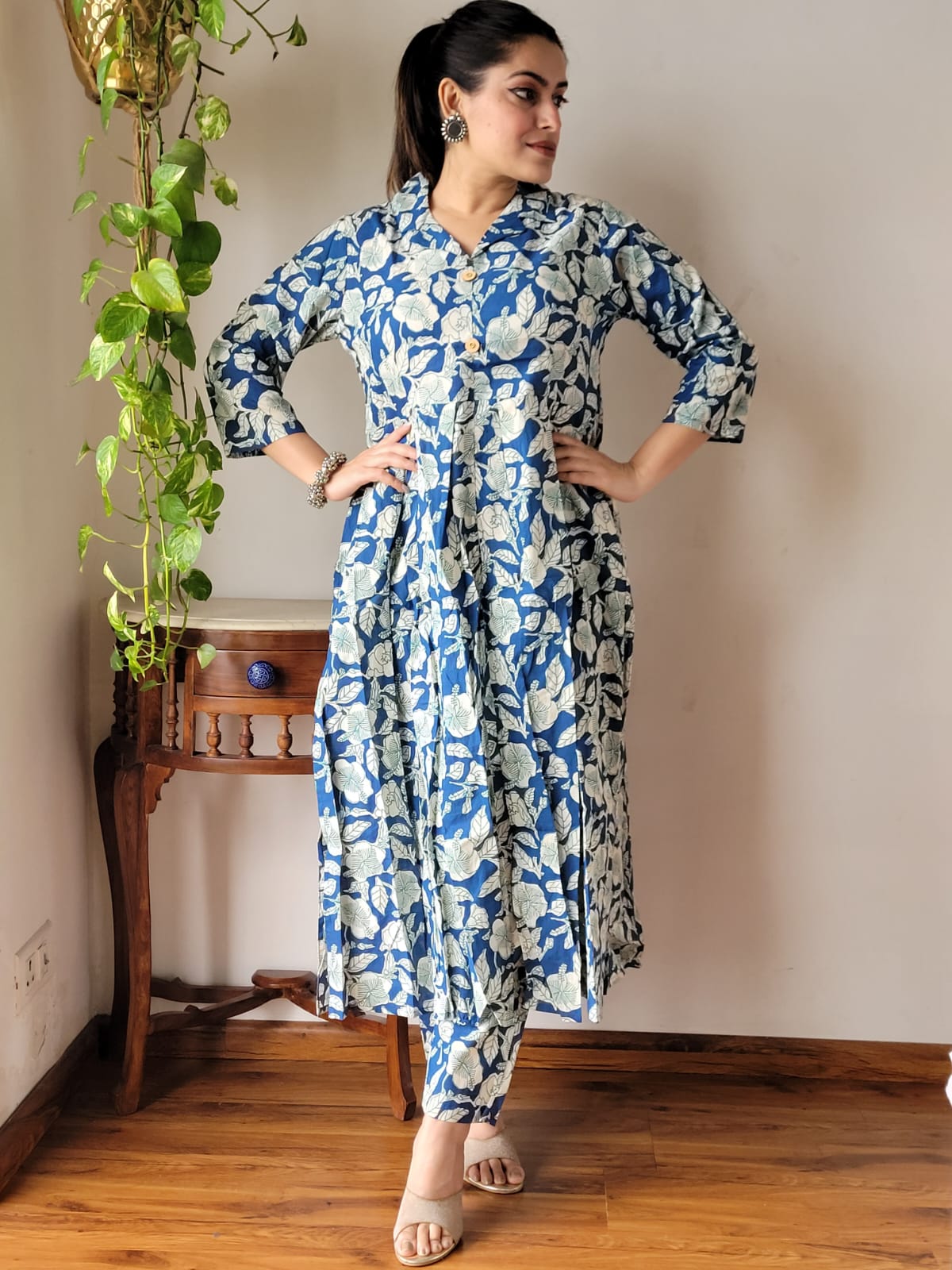 Nyra Cut Handblock Printed Cotton Kurti Pant Set Dress