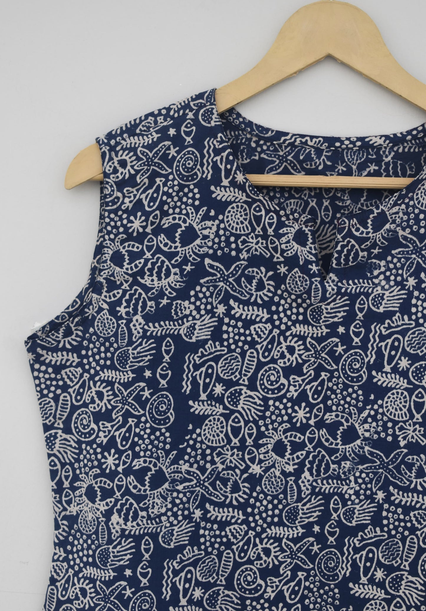 Cotton sleeveless tops kurti handblock print handmade natural colors