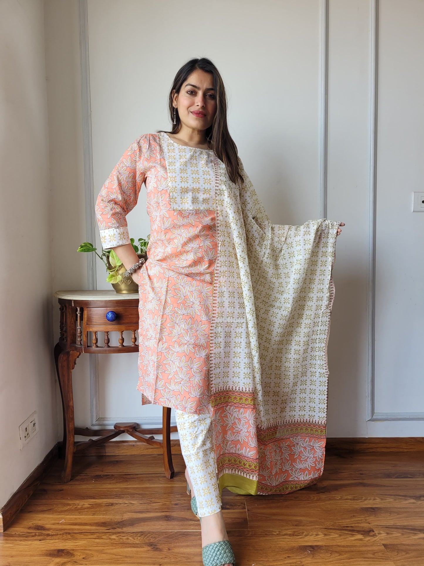 Premium Quality Handblock Print Cotton Suits Kurti Pant Dupatta Set