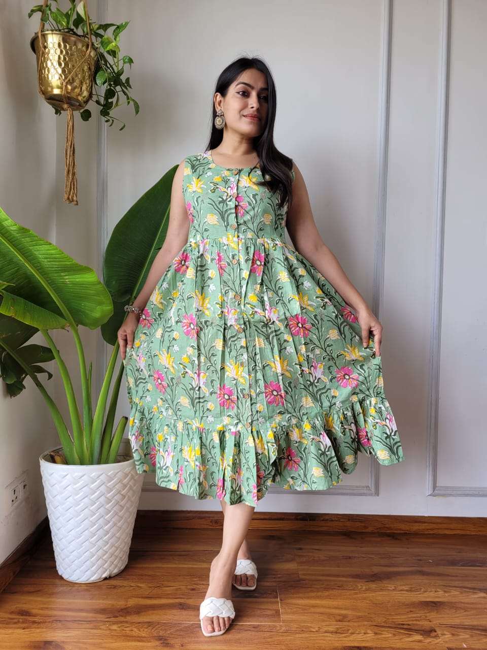 Premium Handblock Print Original Cotton Kurtis Sleeveless One Piece Dress