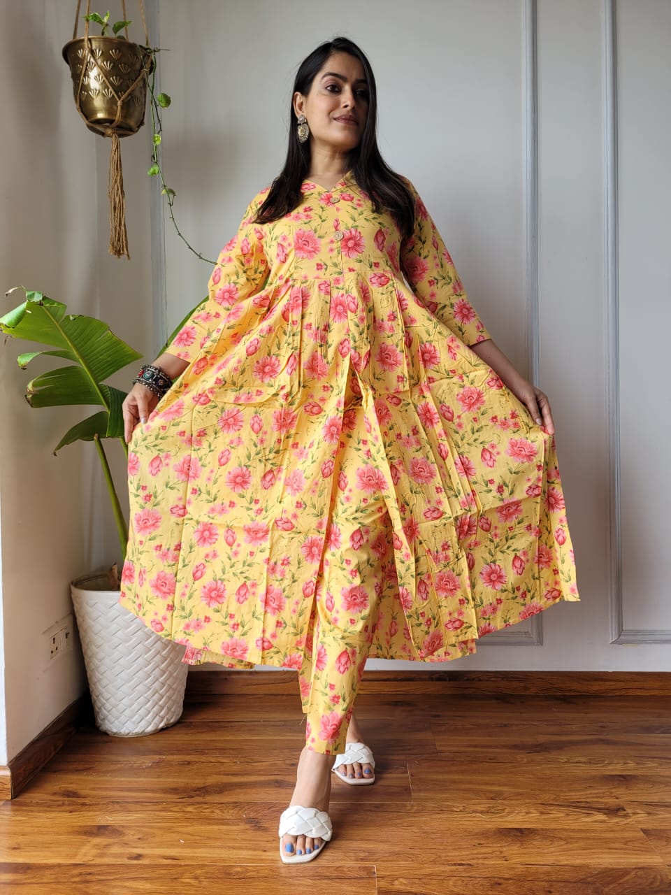 Nyra Cut Handblock Printed Cotton Kurti Pant Set Dress