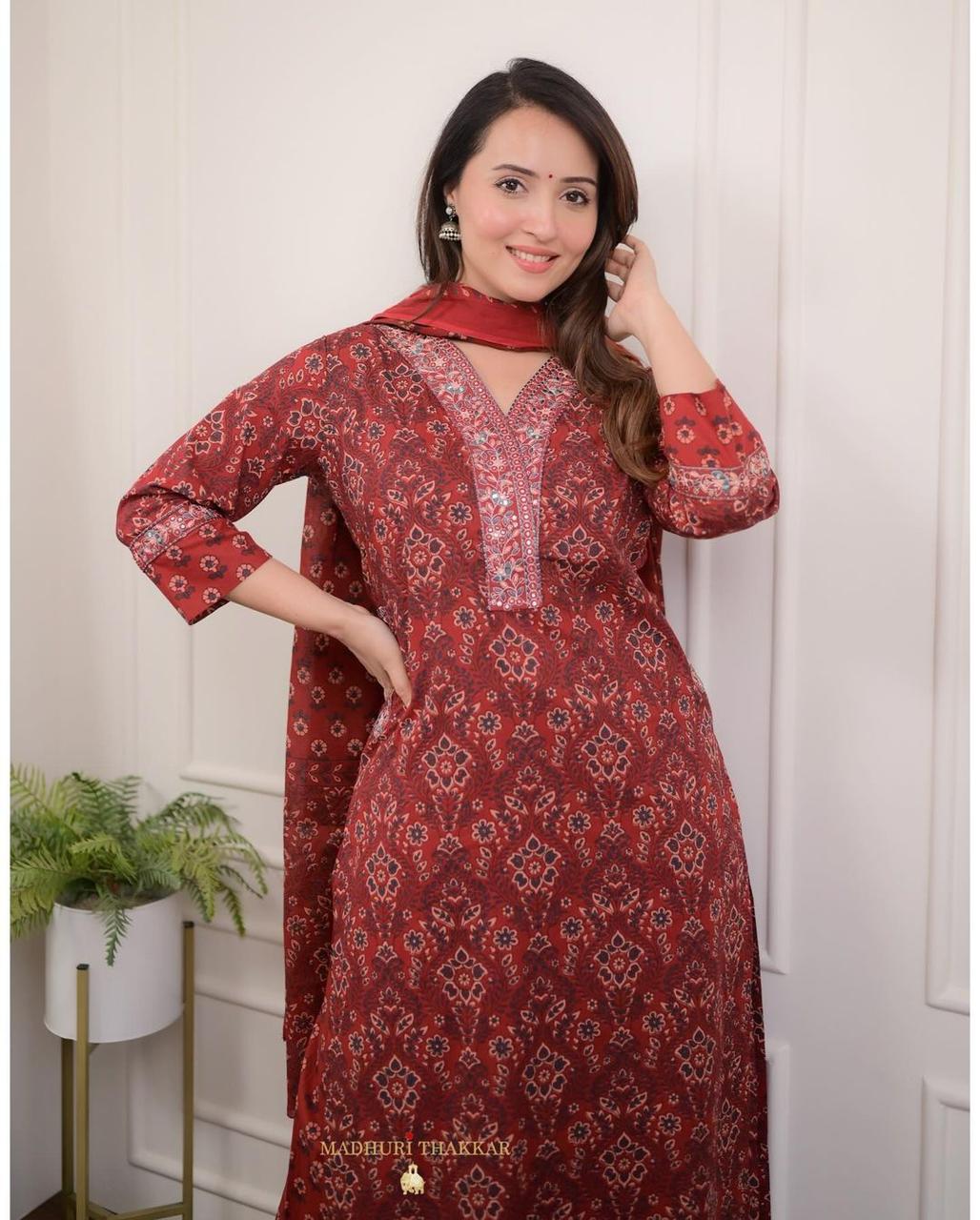 Afghani Suit Kurti Pant Dupatta Cotton