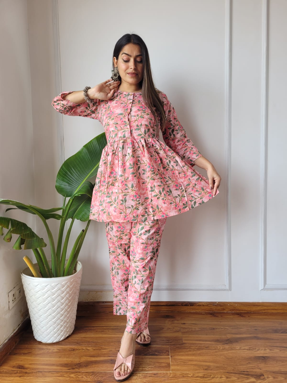 Cotton Handblock Print Women Co-ord Sets Kurti Pant