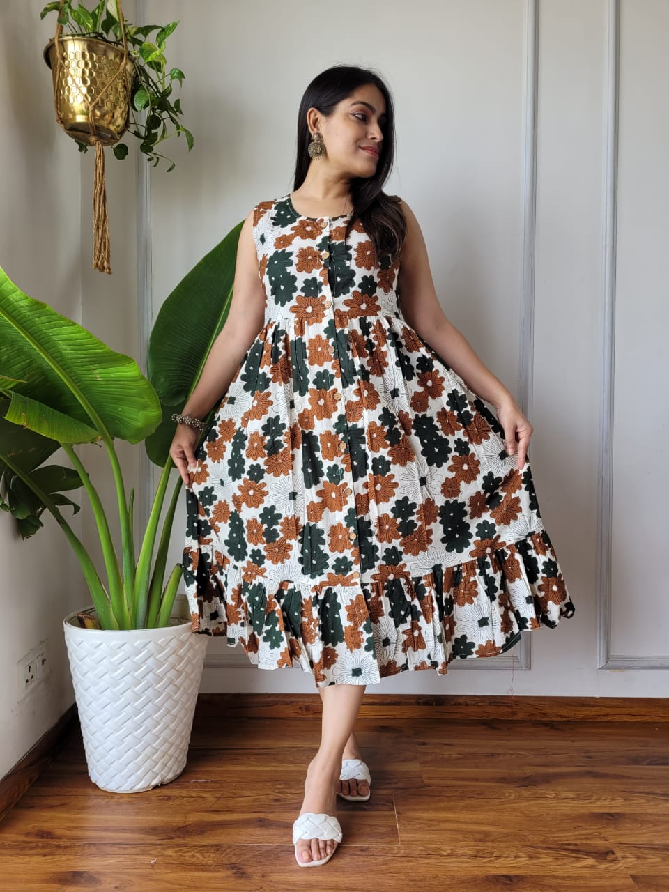 Premium Handblock Print Original Cotton Kurtis Sleeveless One Piece Dress