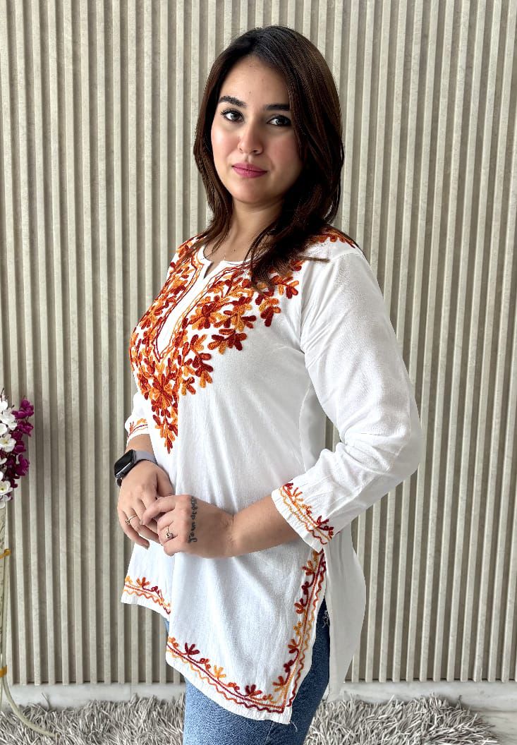 PREMIUM AARI EMBROIDERED FANCY RAYON KURTI WITH MODISH DESIGN AND COMFY FABRIC TO WEAR