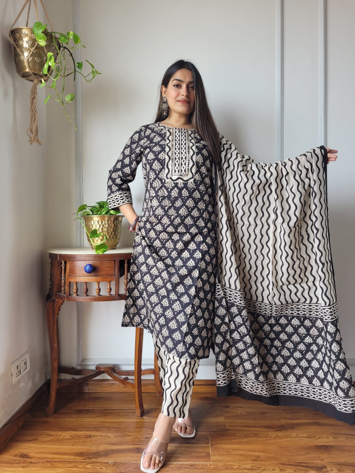 Premium Quality Handblock Print Cotton Suits Kurti Pant Dupatta Set