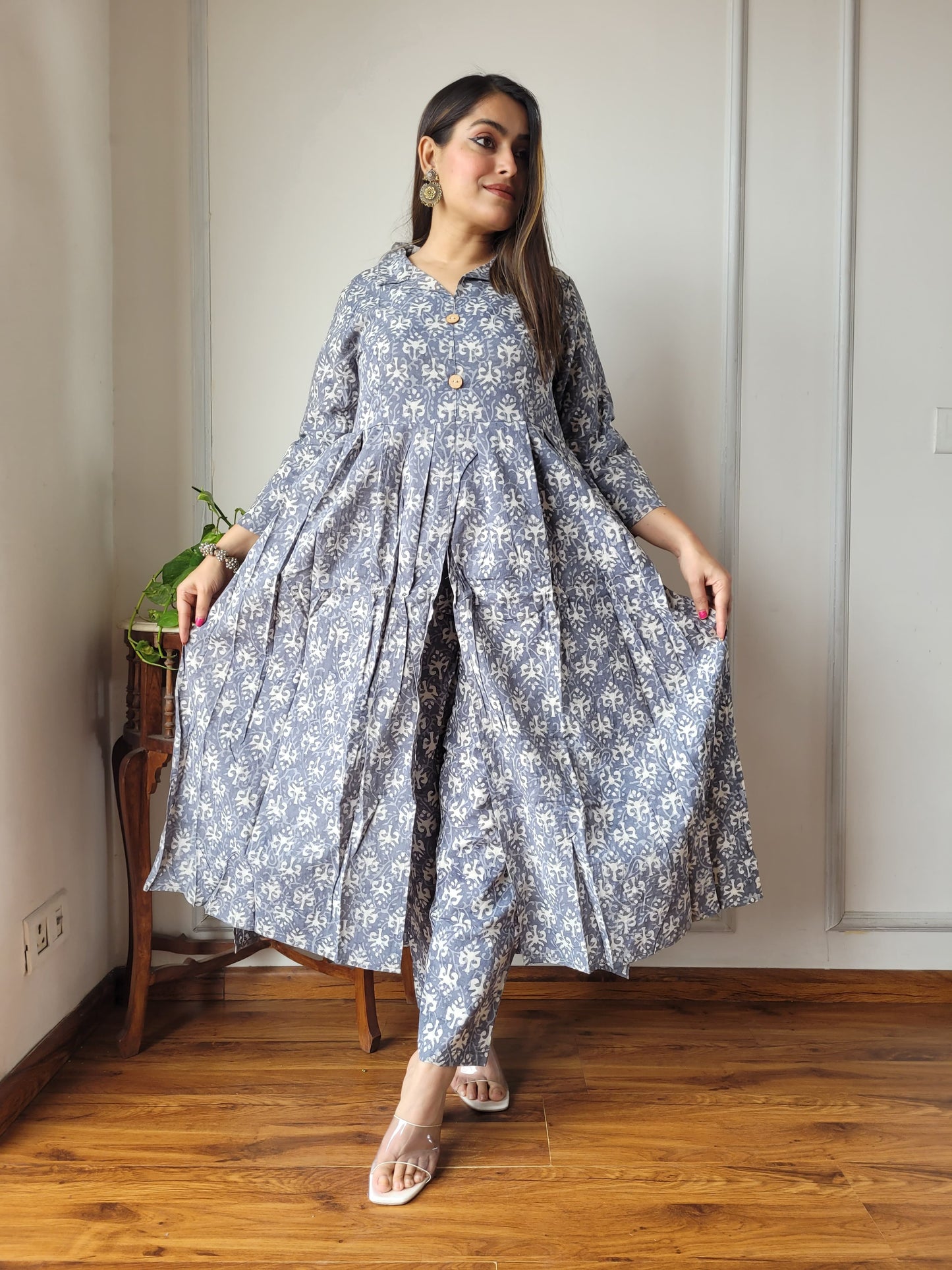 Nyra Cut Handblock Printed Cotton Kurti Pant Set Dress