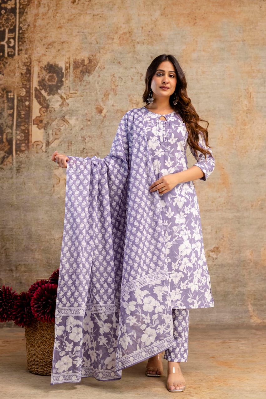 Jaipuri suits cotton kurti pant dupatta sanganeri print dress