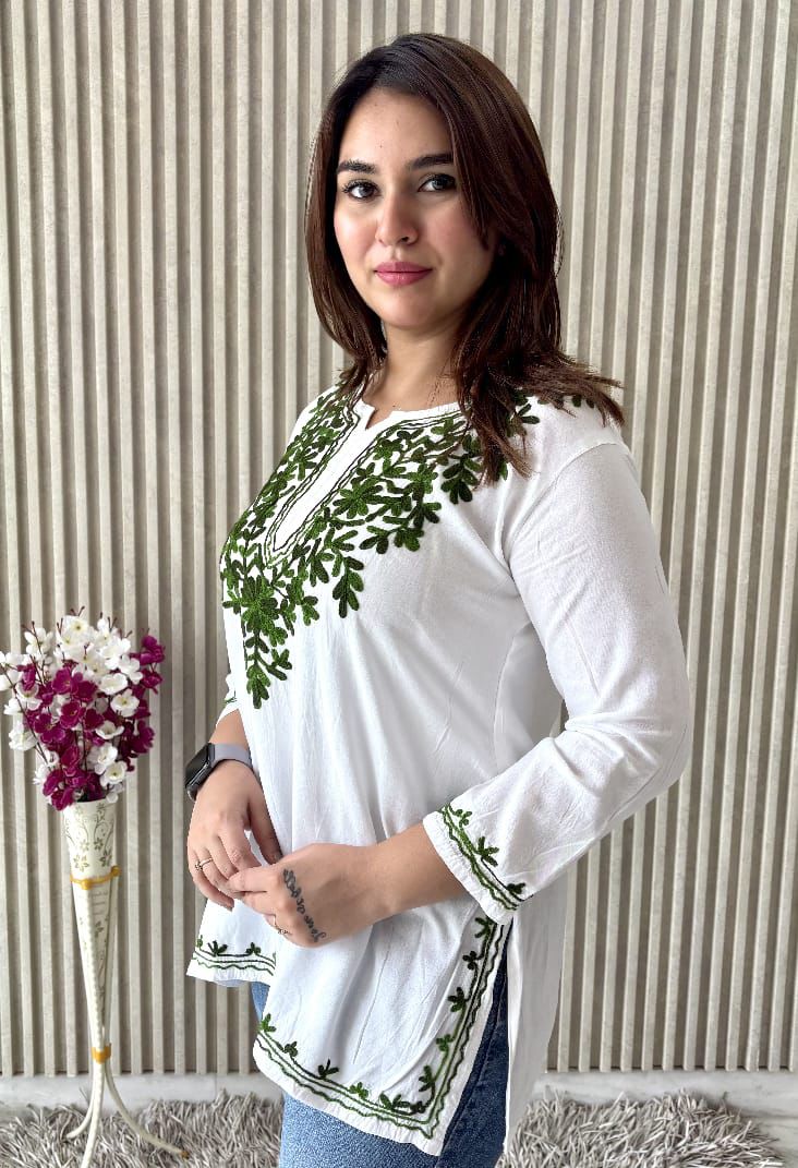 PREMIUM AARI EMBROIDERED FANCY RAYON KURTI WITH MODISH DESIGN AND COMFY FABRIC TO WEAR
